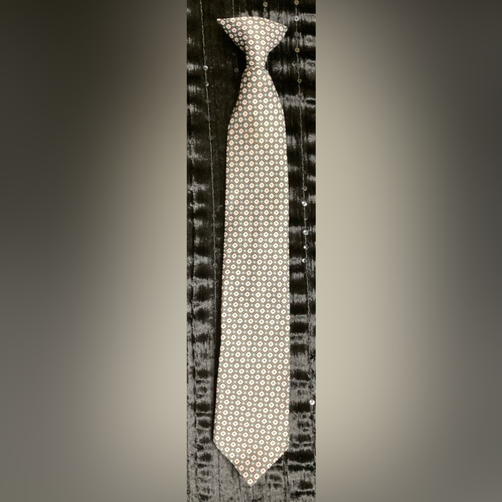 Sears Cream, Green & Brown Kids Clip On Tie